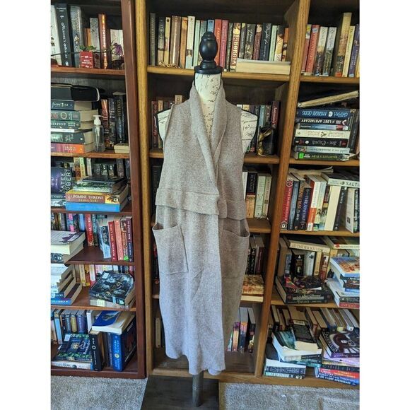 Maxsport long taupe open arm vest cardigan sz large euc - Picture 2 of 6